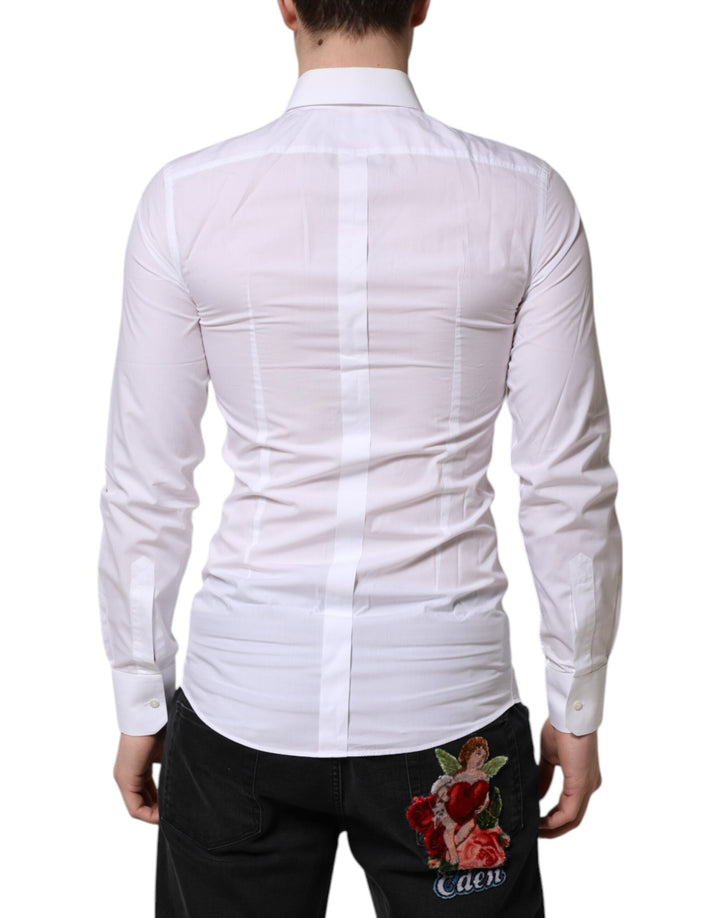 Men’s Dolce &amp; Gabbana White Gold Long Sleeves Dress Men Formal Shirt
