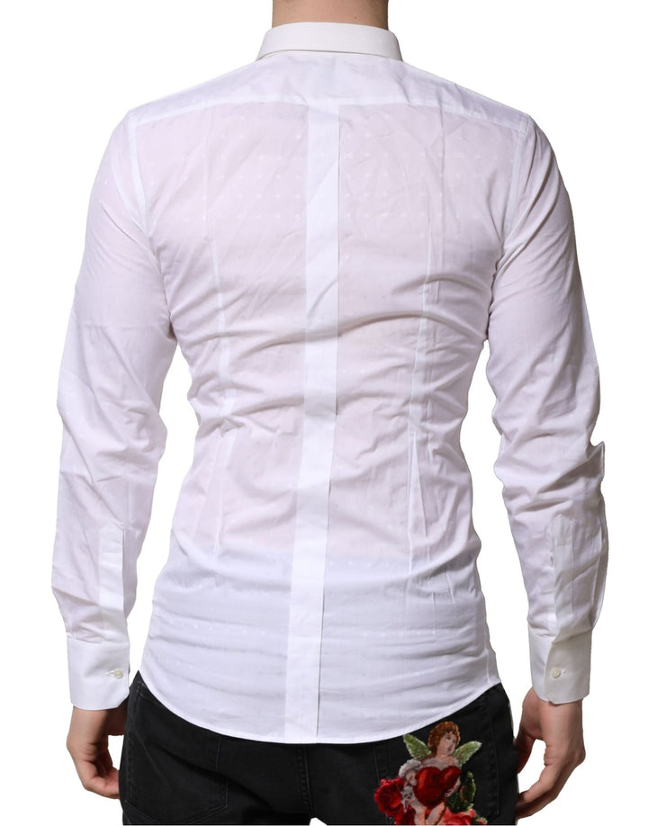 Men’s Dolce &amp; Gabbana White Gold Long Sleeves Dress Men Formal Shirt