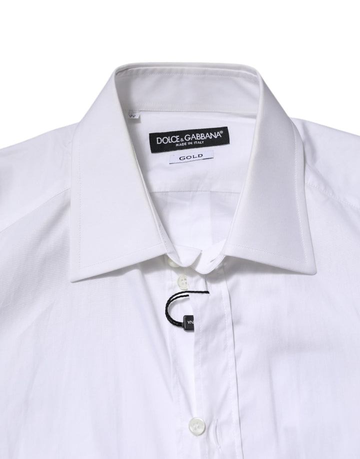 Men’s Dolce &amp; Gabbana White Gold Long Sleeves Dress Men Formal Shirt