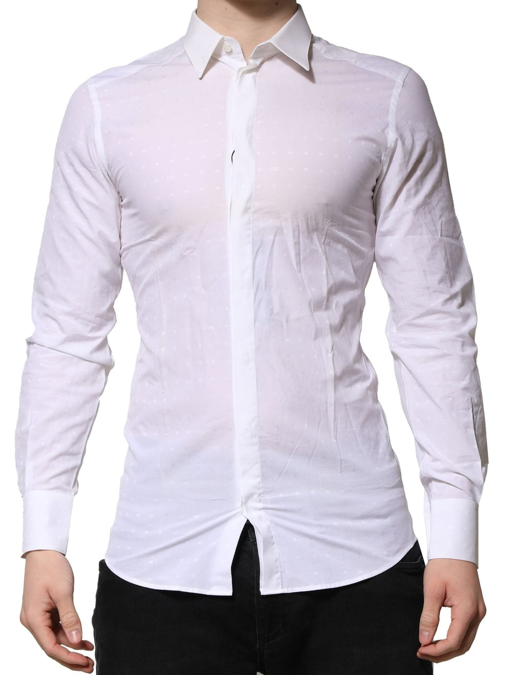 Men’s Dolce & Gabbana White Gold Long Sleeves Dress Men Formal Shirt