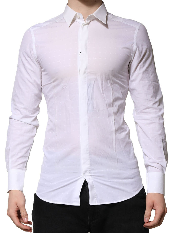 Men’s Dolce &amp; Gabbana White Gold Long Sleeves Dress Men Formal Shirt