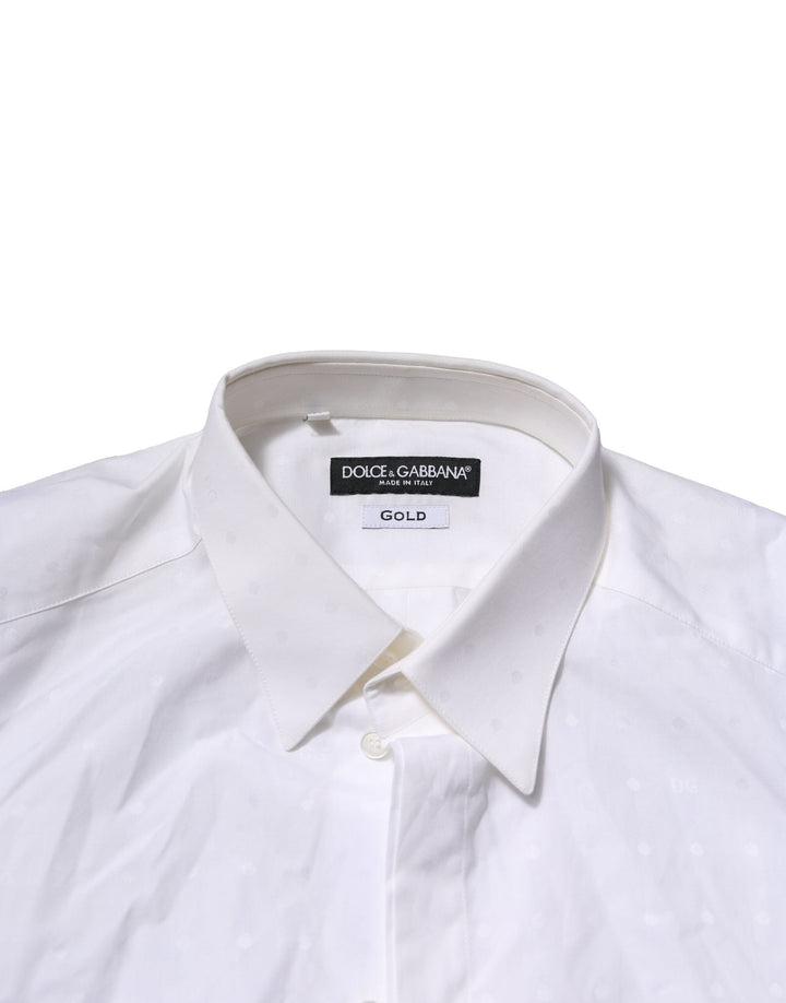 Men’s Dolce &amp; Gabbana White Gold Long Sleeves Dress Men Formal Shirt