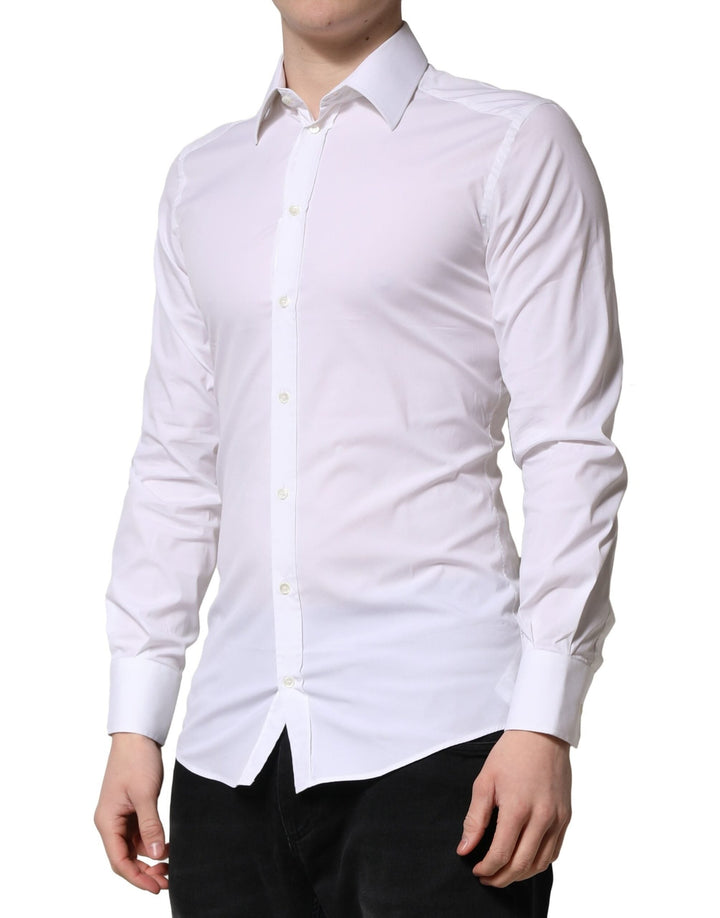 Dolce &amp; Gabbana White Gold Long Sleeves Men Dress Formal Shirt