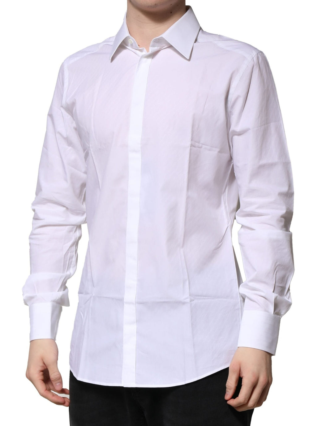 Men’s Dolce &amp; Gabbana White Gold Long Sleeves Men Dress Formal Shirt