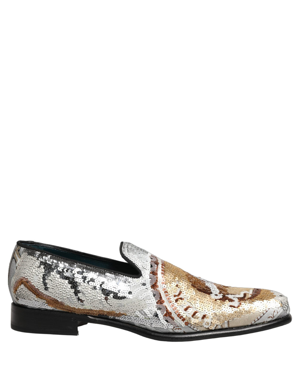 Men’s Dolce & Gabbana White Gold Sequined Slip on Loafers Shoes