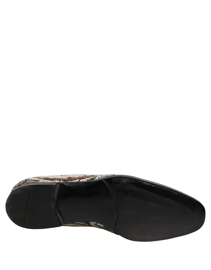 Men’s Dolce &amp; Gabbana White Gold Sequined Slip on Loafers Shoes