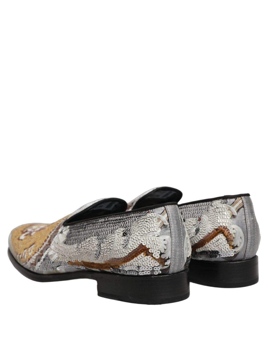 Men’s Dolce &amp; Gabbana White Gold Sequined Slip on Loafers Shoes