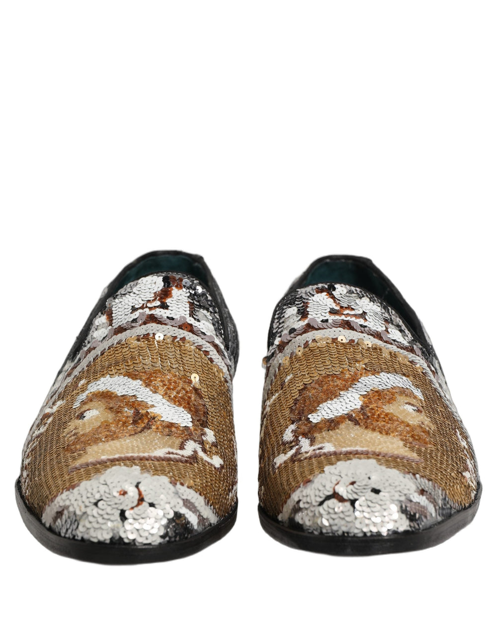 Men’s Dolce & Gabbana White Gold Sequined Slip on Loafers Shoes