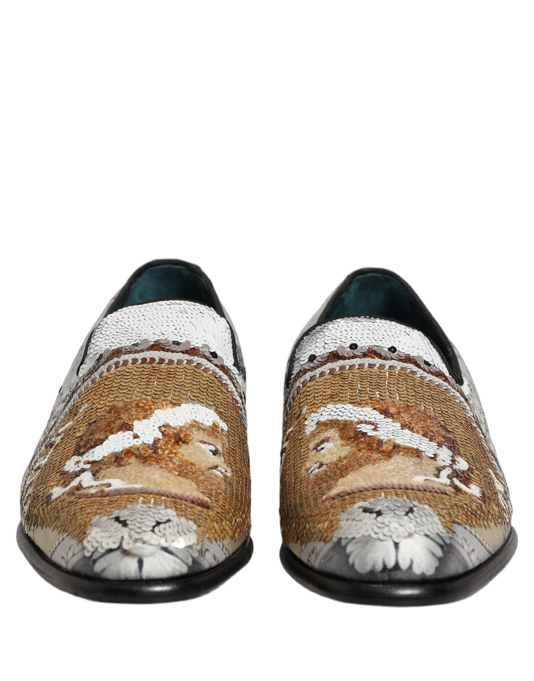 Men’s Dolce &amp; Gabbana White Gold Sequined Slip on Loafers Shoes