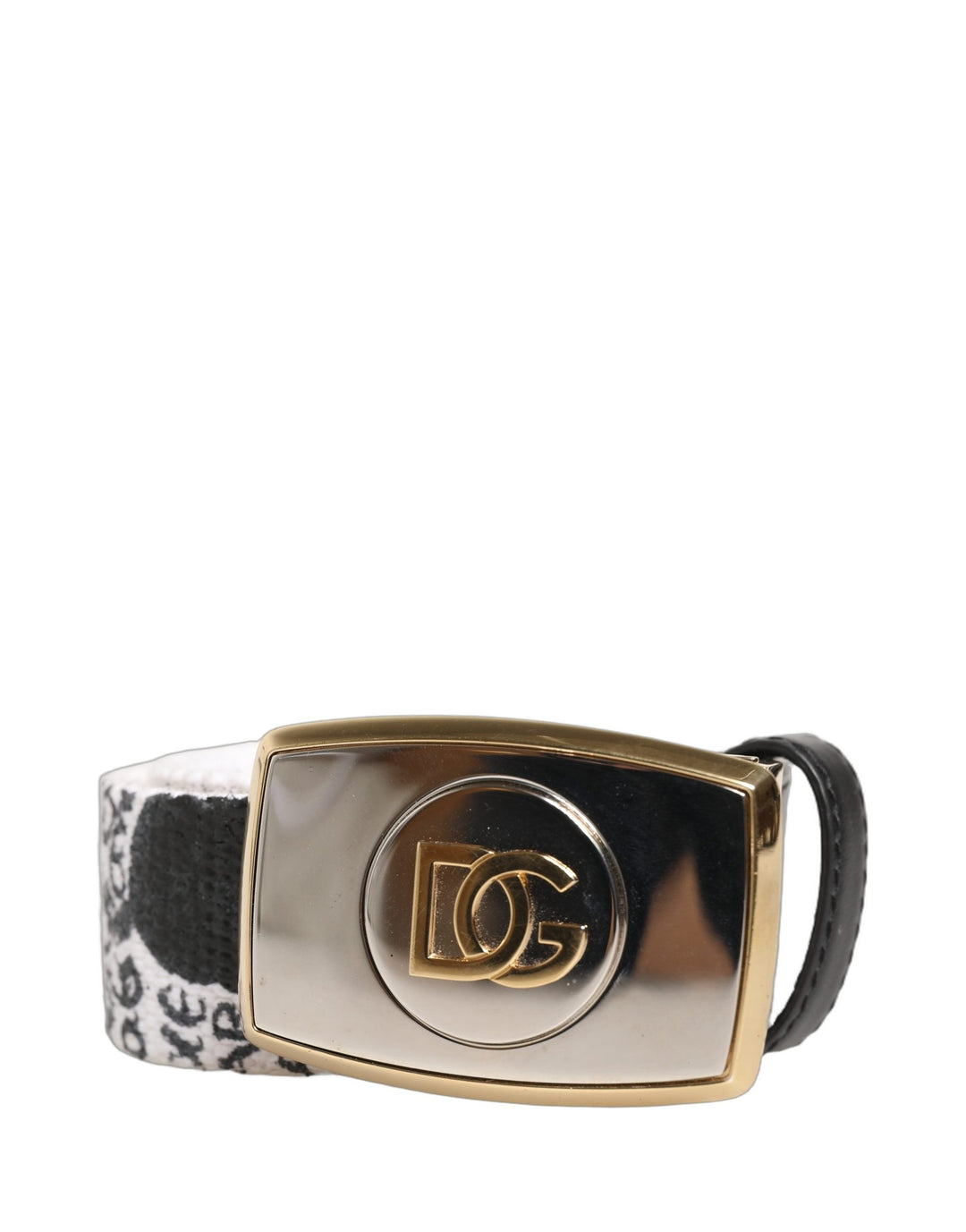 Dolce &amp; Gabbana White Graffiti Print Gold Metal Buckle Belt