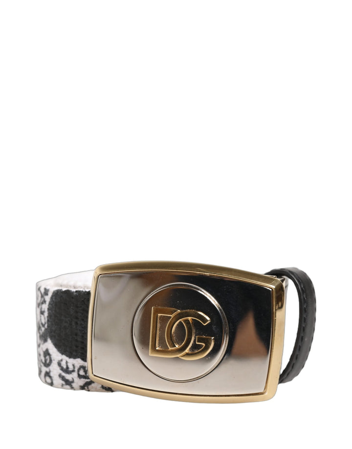 Dolce &amp; Gabbana White Graffiti Print Gold Metal Buckle Belt