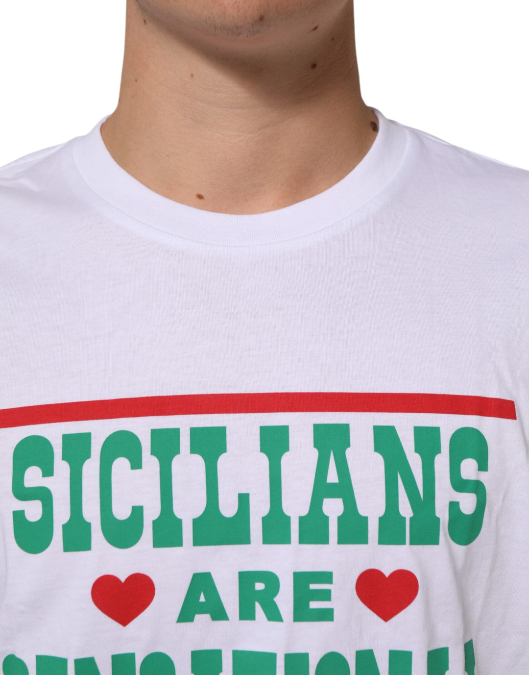 Dolce &amp; Gabbana White Graphic Print Cotton Crew Neck T-shirt