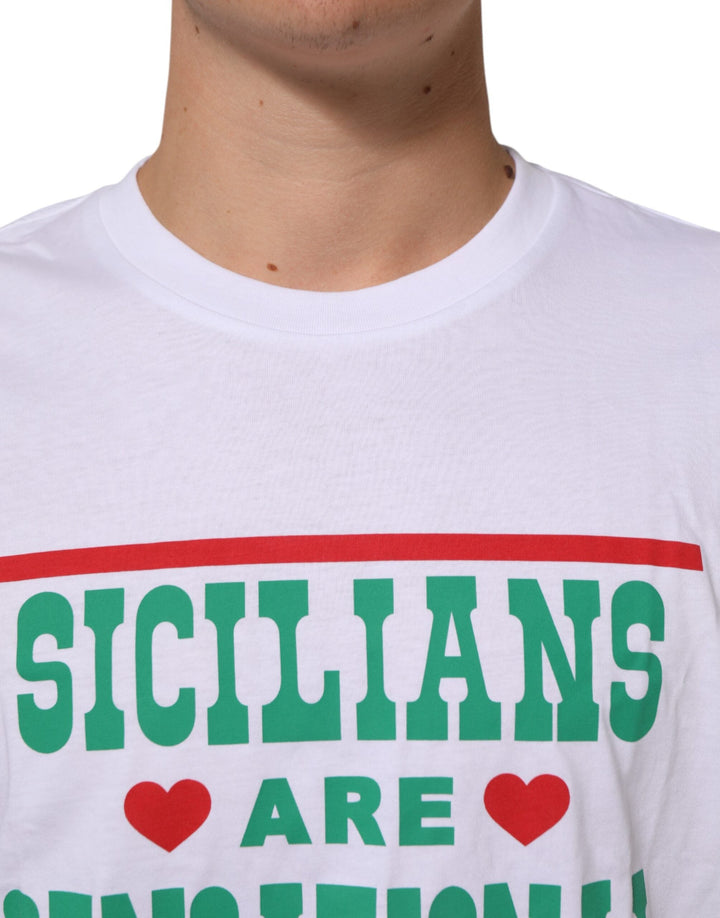 Dolce &amp; Gabbana White Graphic Print Cotton Crew Neck T-shirt
