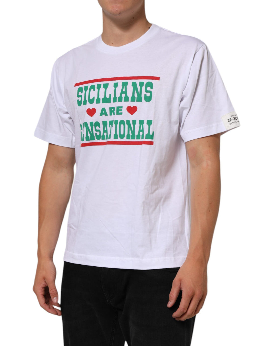 Dolce &amp; Gabbana White Graphic Print Cotton Crew Neck T-shirt