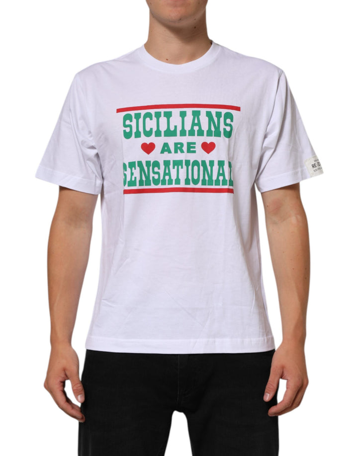 Dolce &amp; Gabbana White Graphic Print Cotton Crew Neck T-shirt