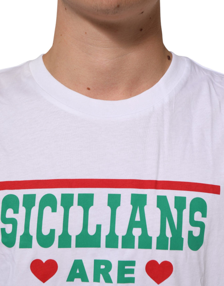 Dolce &amp; Gabbana White Graphic Print Cotton Crew Neck T-shirt
