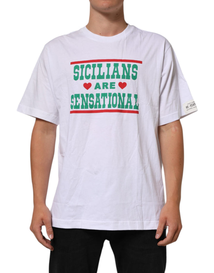 Dolce &amp; Gabbana White Graphic Print Cotton Crew Neck T-shirt
