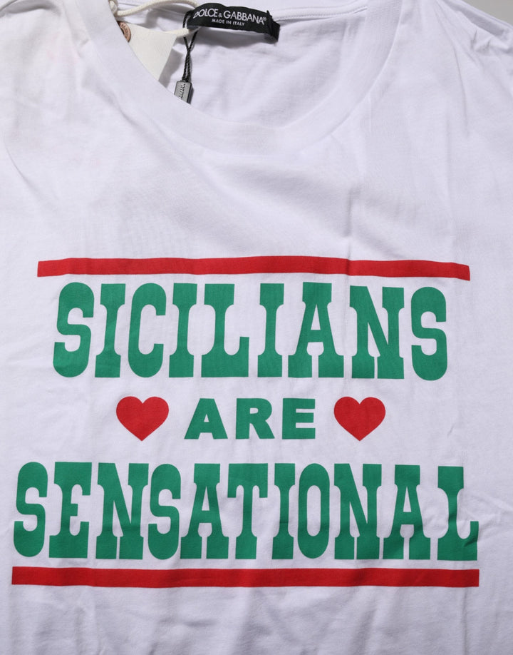 Dolce &amp; Gabbana White Graphic Print Cotton Crew Neck T-shirt