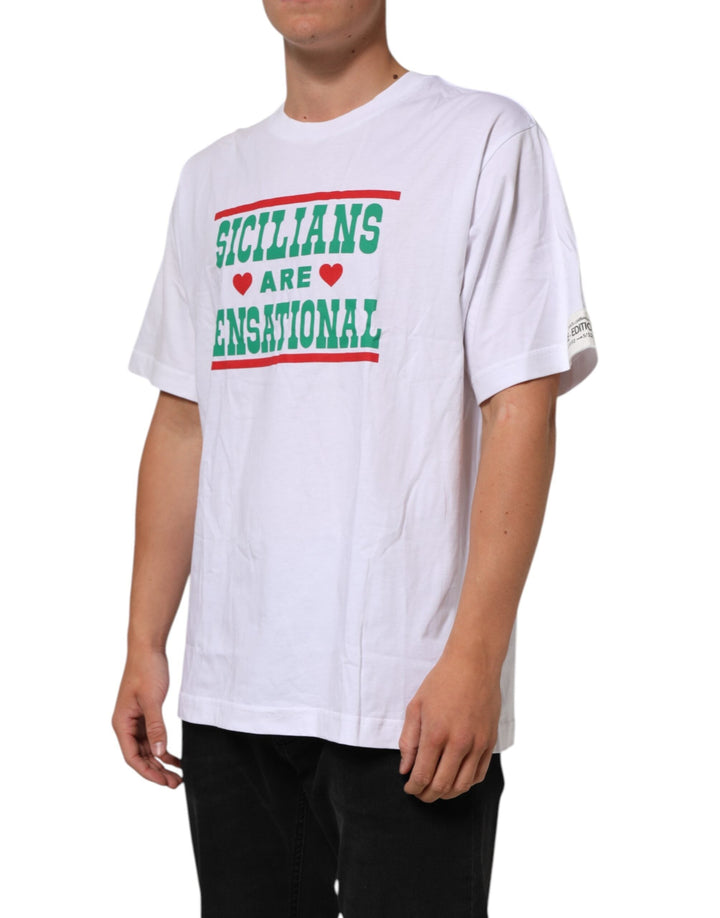 Dolce &amp; Gabbana White Graphic Print Cotton Crew Neck T-shirt