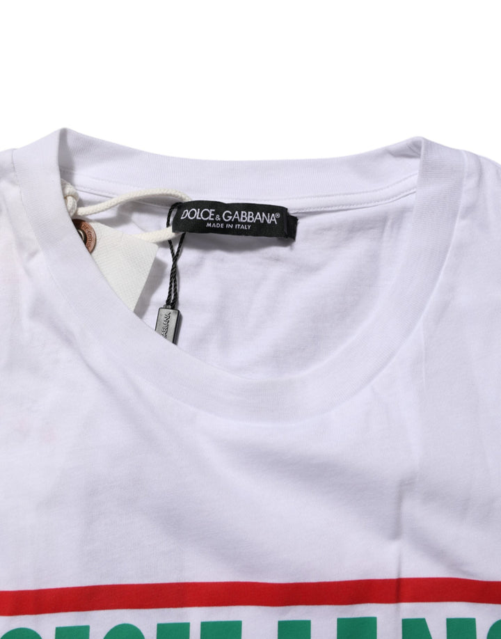 Dolce &amp; Gabbana White Graphic Print Cotton Crew Neck T-shirt