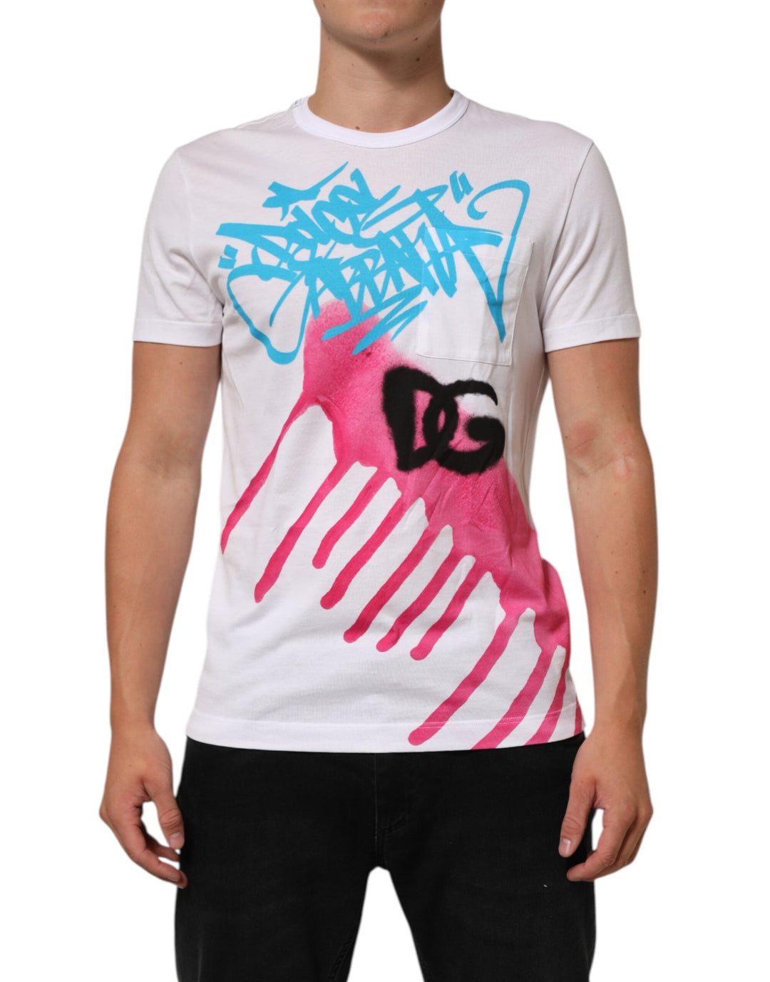 Dolce &amp; Gabbana White Graphic Print Cotton Crew Neck T-shirt