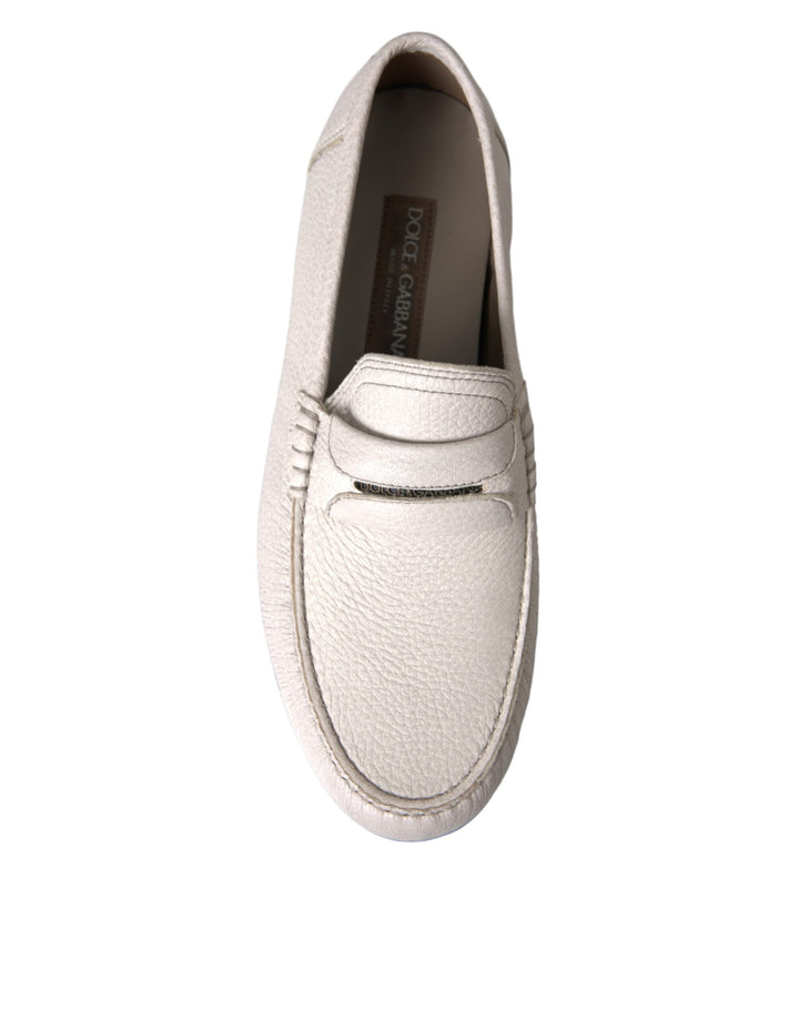 Men’s Dolce &amp; Gabbana White Gray Leather Slip Mocassin Shoes Loafer