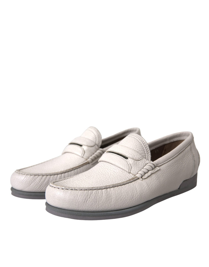 Men’s Dolce &amp; Gabbana White Gray Leather Slip Mocassin Shoes Loafer