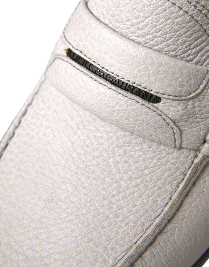 Men’s Dolce &amp; Gabbana White Gray Leather Slip Mocassin Shoes Loafer