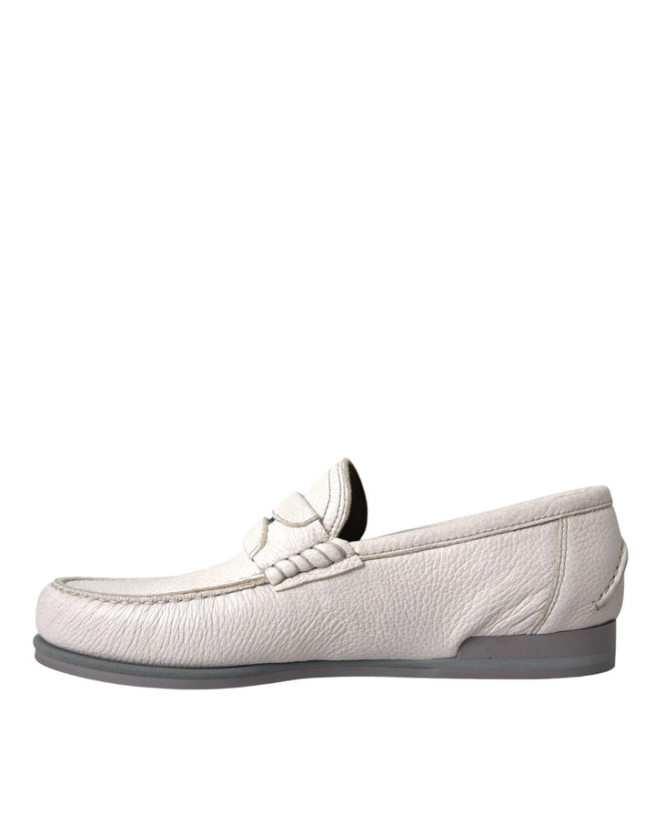 Men’s Dolce &amp; Gabbana White Gray Leather Slip Mocassin Shoes Loafer
