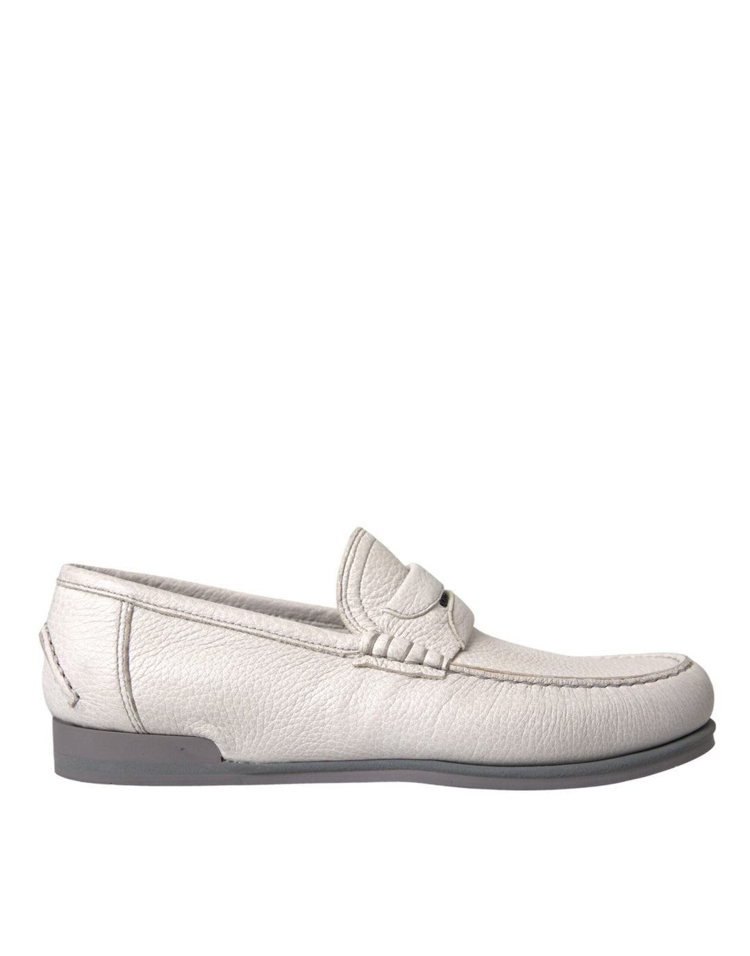Men’s Dolce &amp; Gabbana White Gray Leather Slip Mocassin Shoes Loafer