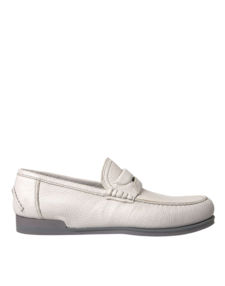 Men’s Dolce &amp; Gabbana White Gray Leather Slip Mocassin Shoes Loafer