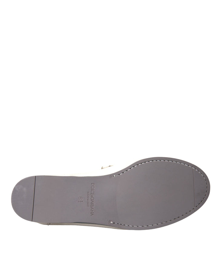 Men’s Dolce &amp; Gabbana White Gray Leather Slip Mocassin Shoes Loafer