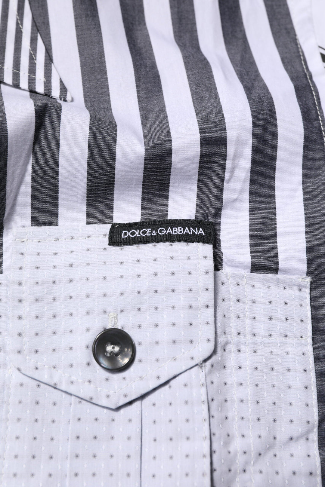 Dolce &amp; Gabbana White Gray Striped Cotton Men Casual Shirt