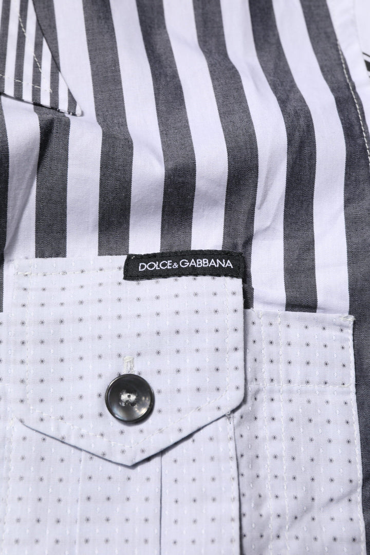 Dolce &amp; Gabbana White Gray Striped Cotton Men Casual Shirt