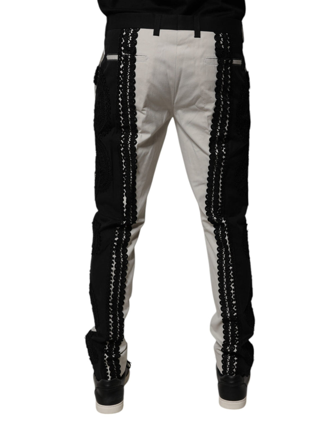 Men’s Dolce &amp; Gabbana White Lace Trim Mid Waist Dress Formal Pants