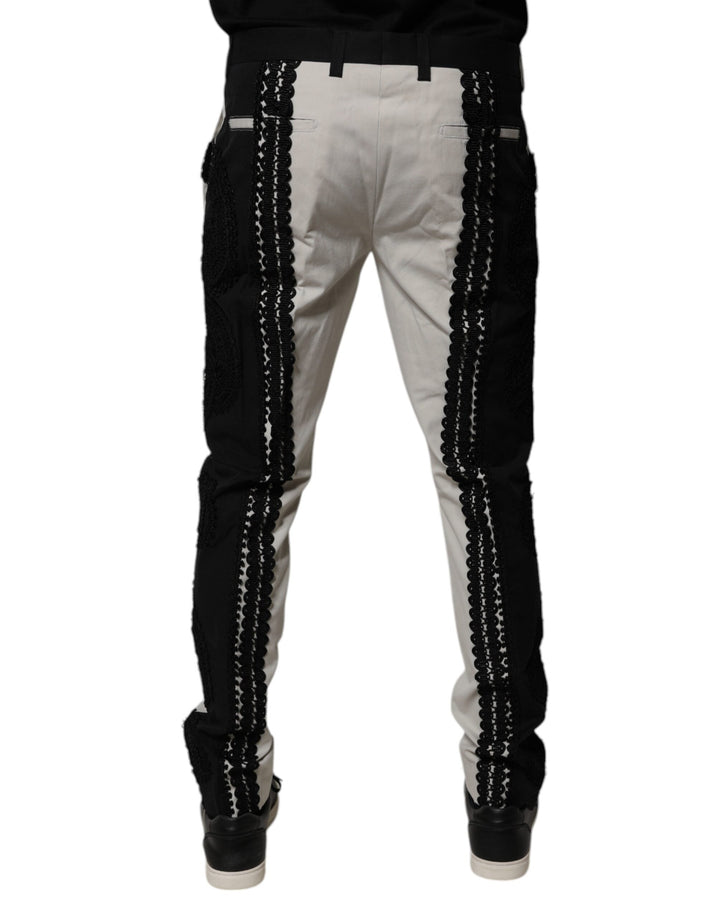 Men’s Dolce &amp; Gabbana White Lace Trim Mid Waist Dress Formal Pants