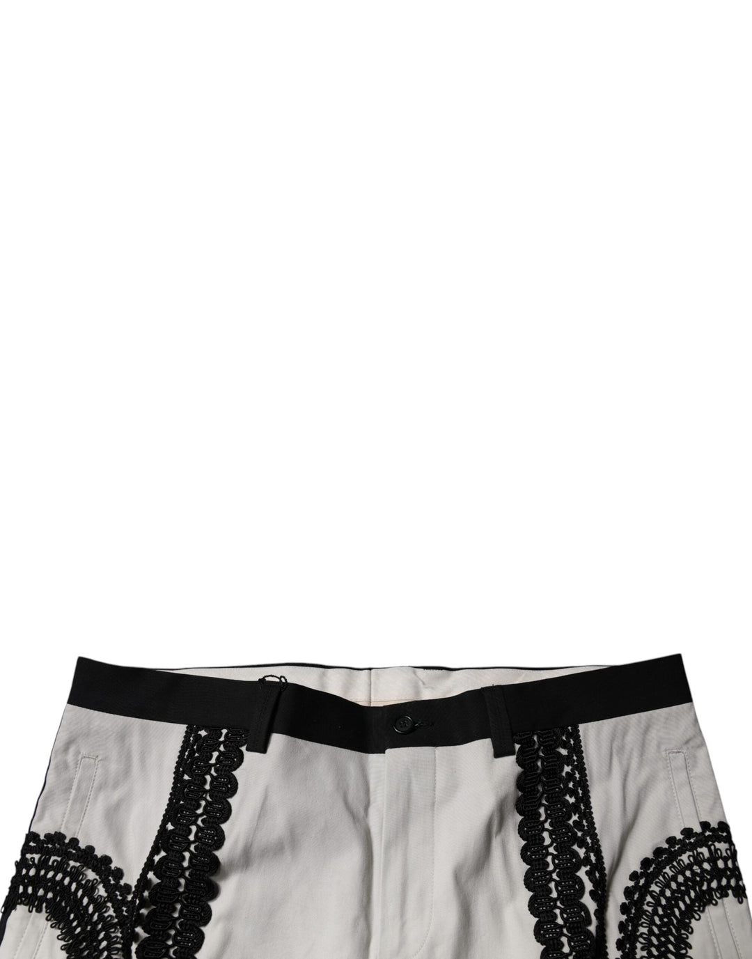 Men’s Dolce &amp; Gabbana White Lace Trim Mid Waist Dress Formal Pants