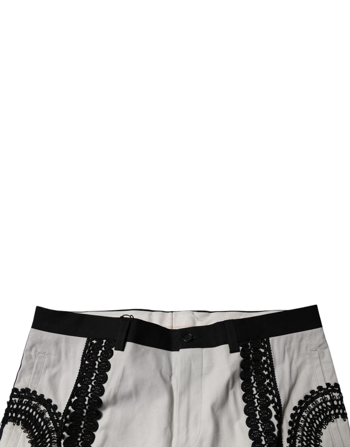Men’s Dolce &amp; Gabbana White Lace Trim Mid Waist Dress Formal Pants