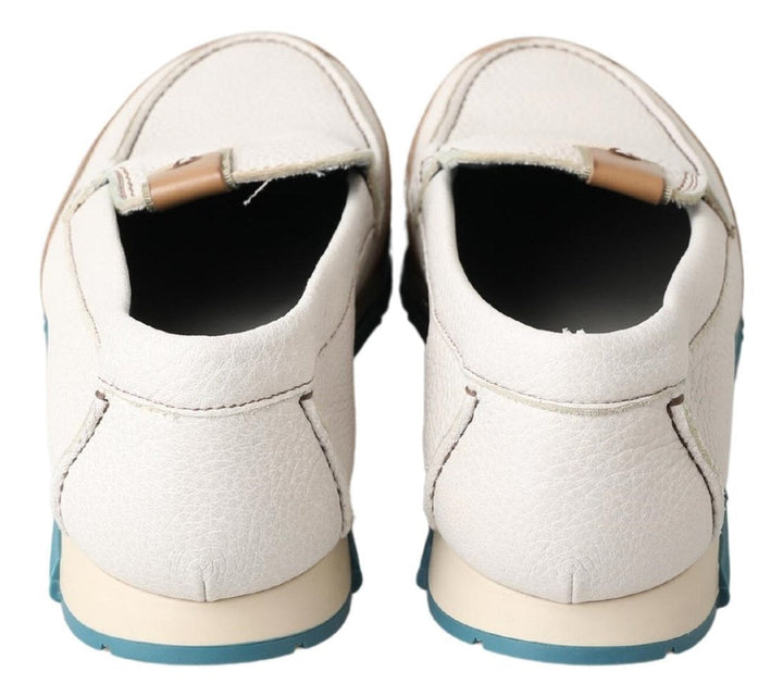 Men’s Dolce &amp; Gabbana White Leather Loafers Moccasins Shoes