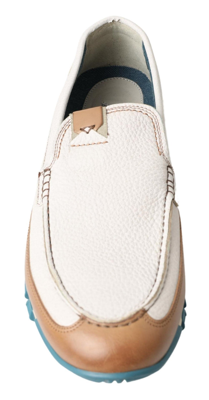 Men’s Dolce &amp; Gabbana White Leather Loafers Moccasins Shoes