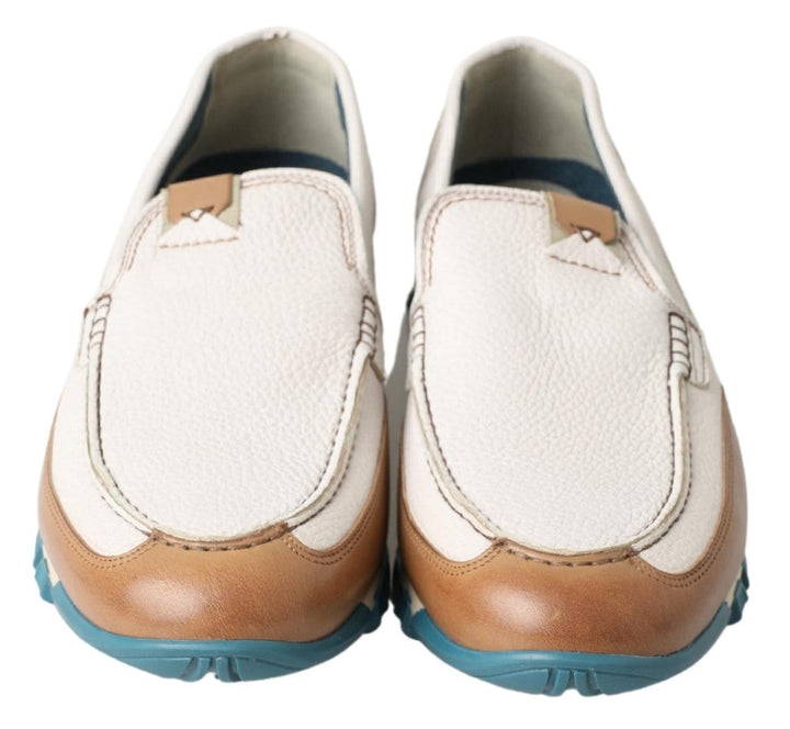 Men’s Dolce &amp; Gabbana White Leather Loafers Moccasins Shoes