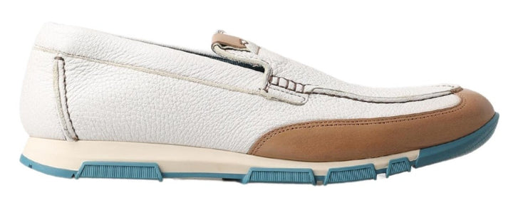 Men’s Dolce &amp; Gabbana White Leather Loafers Moccasins Shoes
