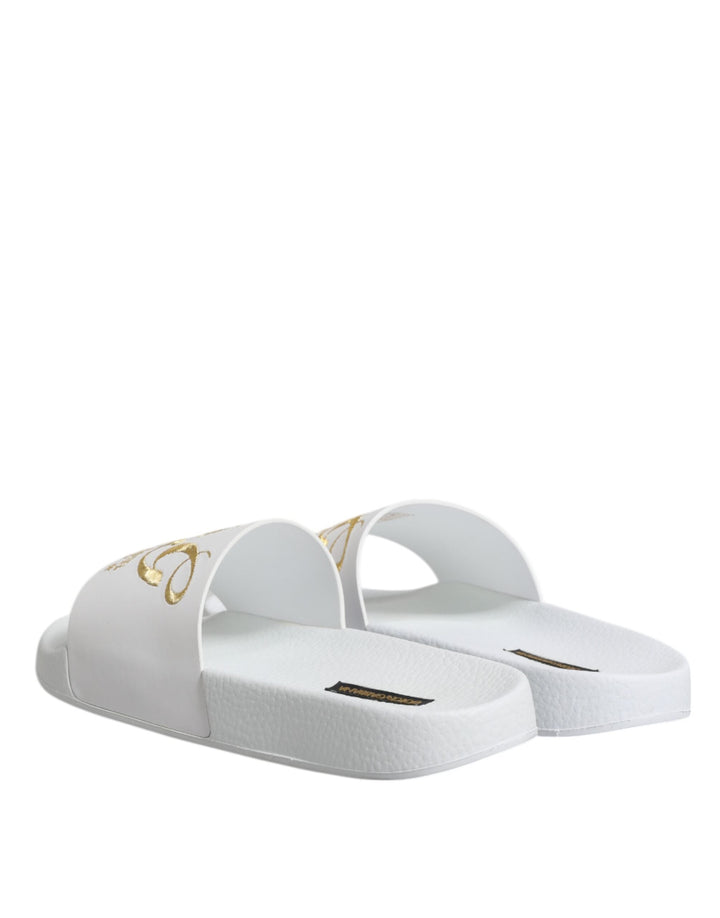 Men’s Dolce &amp; Gabbana White Leather Slides Sandals Beachwear Shoes