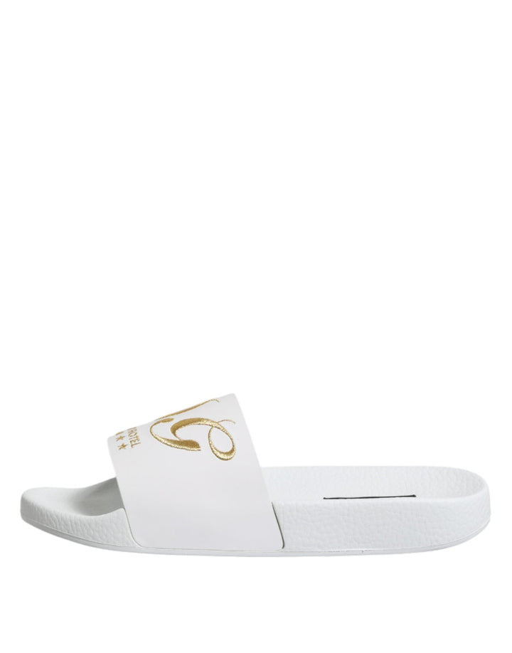 Men’s Dolce &amp; Gabbana White Leather Slides Sandals Beachwear Shoes