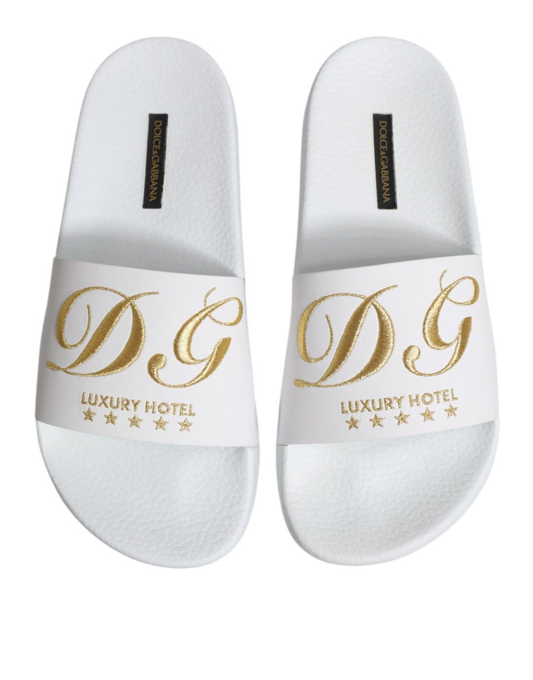 Men’s Dolce &amp; Gabbana White Leather Slides Sandals Beachwear Shoes