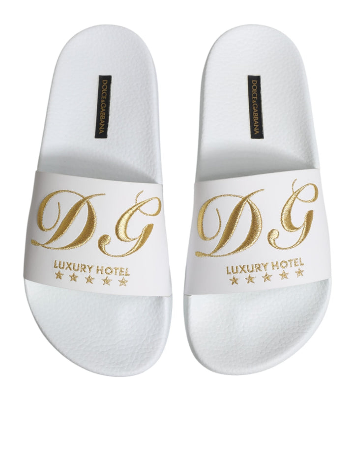 Men’s Dolce &amp; Gabbana White Leather Slides Sandals Beachwear Shoes