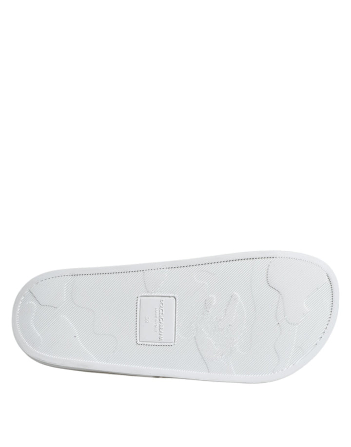 Men’s Dolce &amp; Gabbana White Leather Slides Sandals Beachwear Shoes