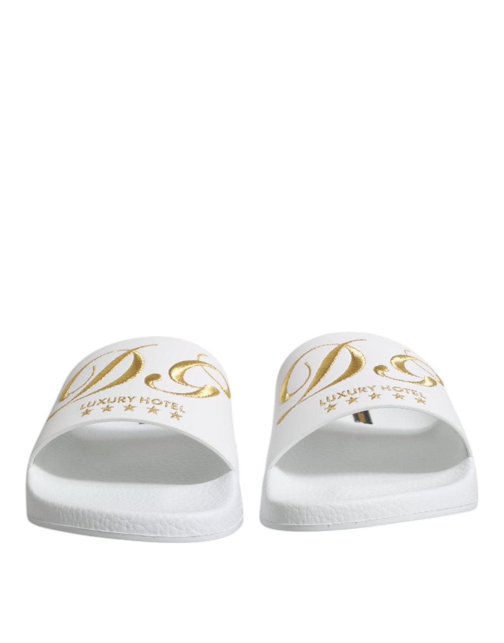 Men’s Dolce & Gabbana White Leather Slides Sandals Beachwear Shoes