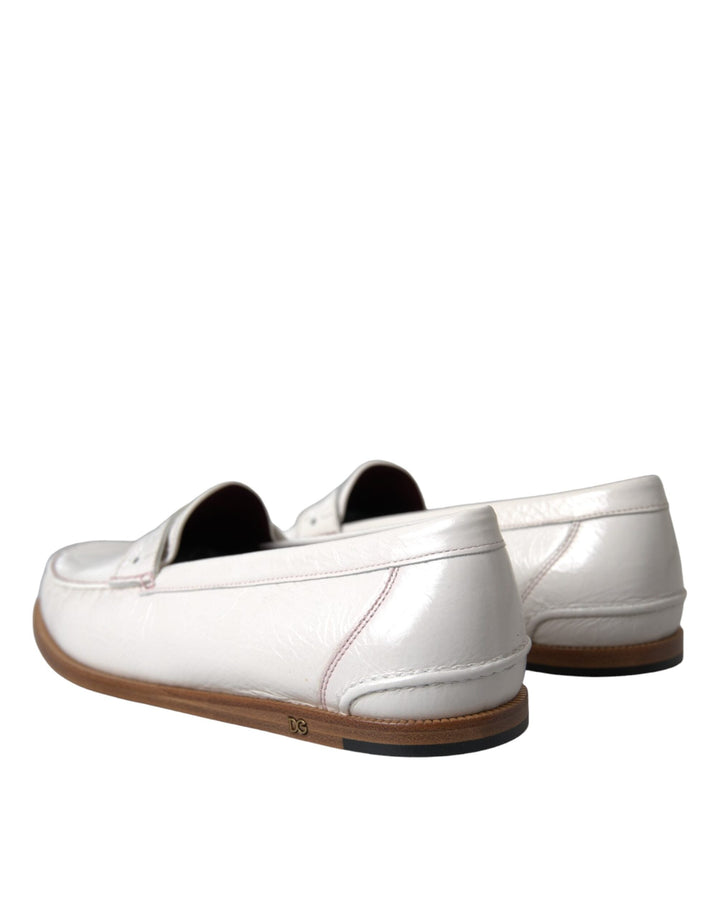 Men’s Dolce &amp; Gabbana White Leather Slip on Mocassin Loafers Shoes