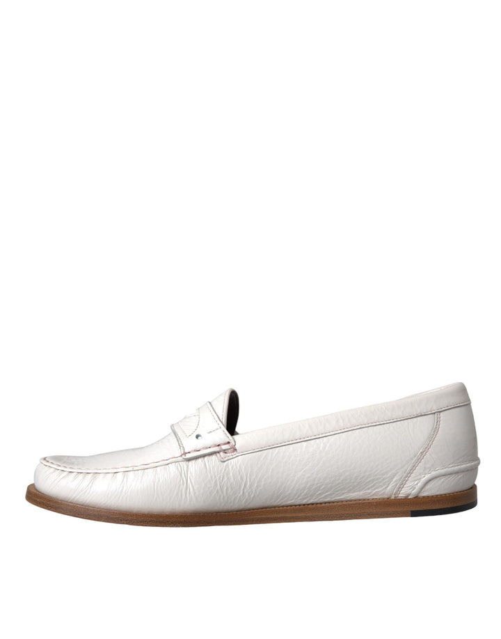 Men’s Dolce &amp; Gabbana White Leather Slip on Mocassin Loafers Shoes